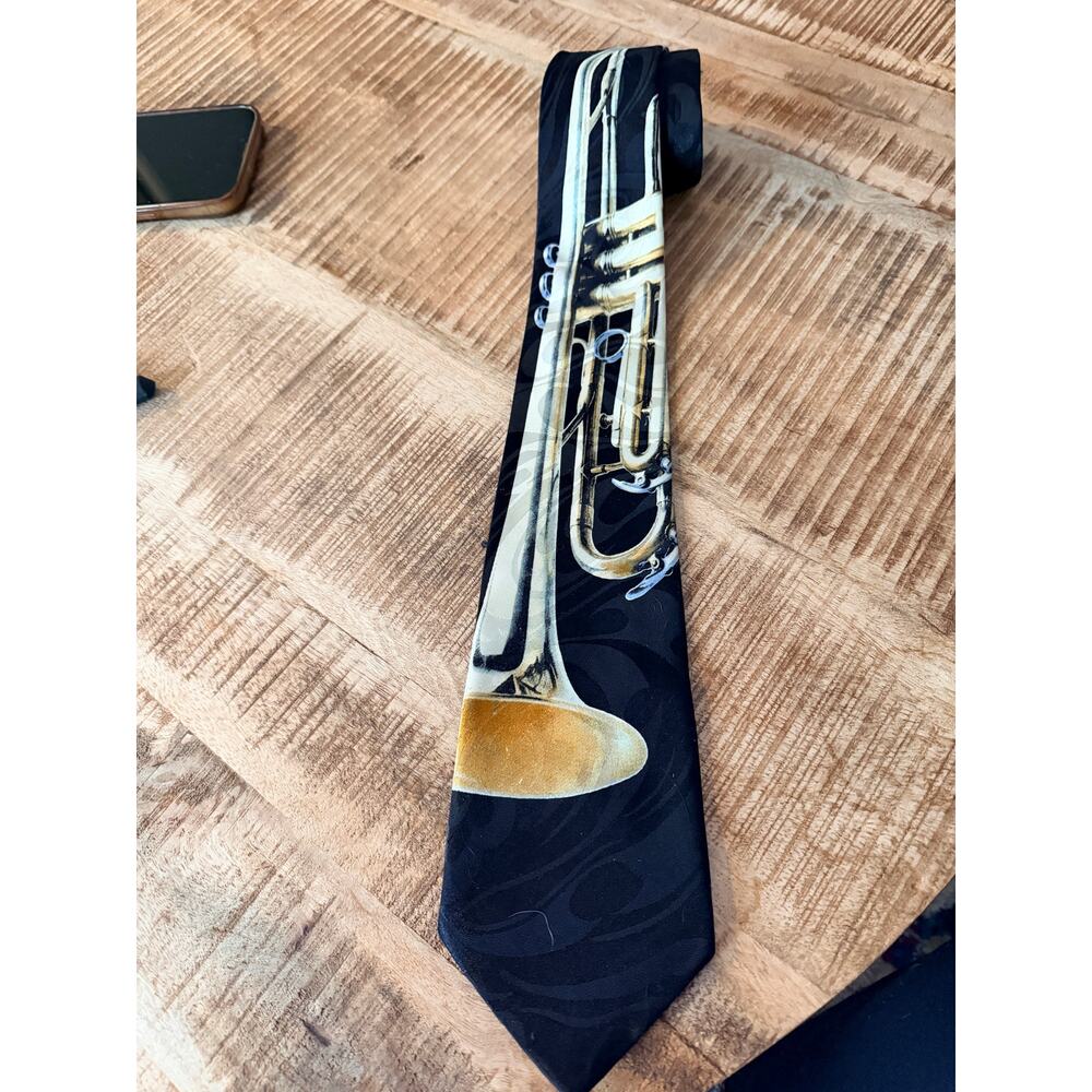 Trumpet Necktie Music Instrument Novelty Tie Black Gold Polyester